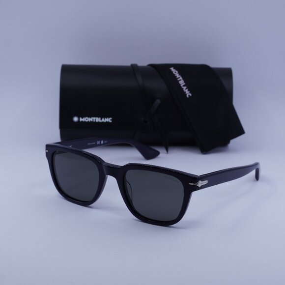 Montblanc MB0302S 004 Square Sunglasses - Blue/Grey - Picture 1 of 11
